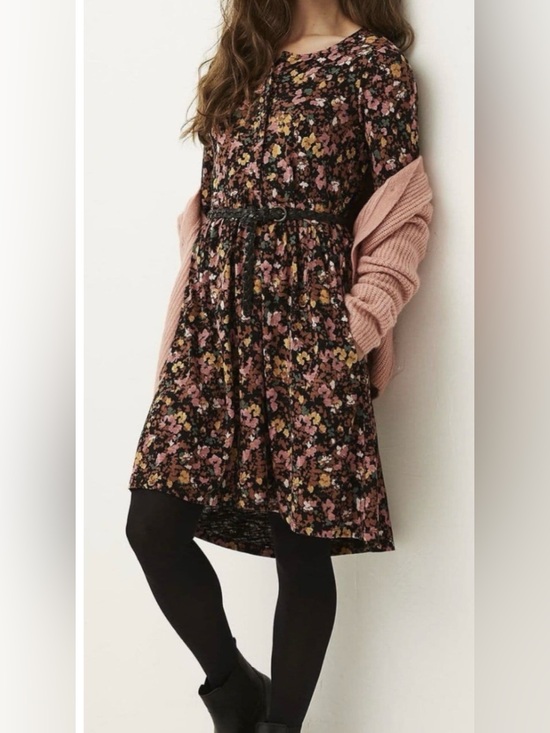 Fat Face Dresses & Skirts - FAT FACE NINA BLACK PETAL PRINT BUTTON TUNIC DRESS Size 10